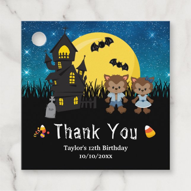 Étiquettes Cadeau Halloween fête d'anniversaire Werewolf Blue (Devant)