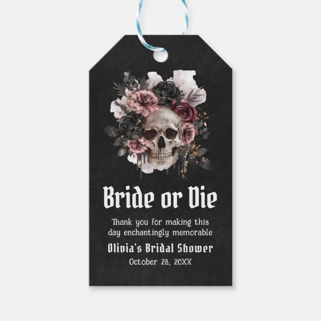 Étiquettes-cadeau Halloween Floral Skull Bride ou Fête des mariées d (Devant)