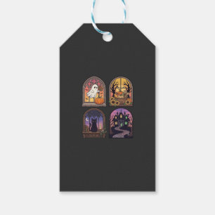 Étiquettes-cadeau Halloween Gothique Fenêtre Fantôme Citrouille Chat