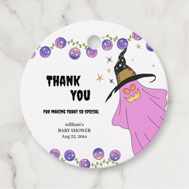 Étiquettes Cadeau Halloween Gradient Ghost Crâne Garland Baby shower (Devant)