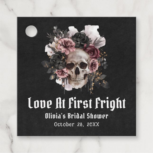 Étiquettes Cadeau Halloween L'amour du crâne à la première Fête des  (Devant)