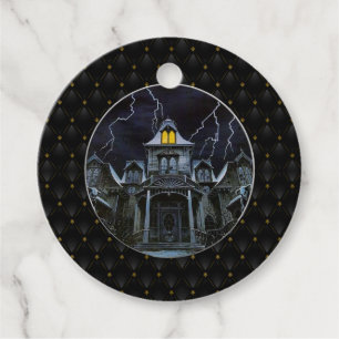 Étiquettes Cadeau Halloween Maison hantée Noire Boarder