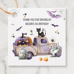 Étiquettes Cadeau Halloween   Merci de fête d'anniversaire au volant