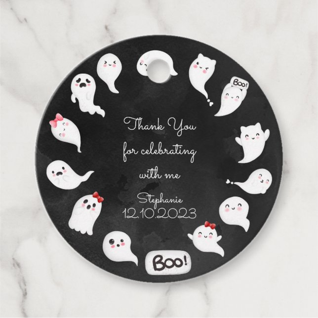 Étiquettes Cadeau Halloween mignon fantôme effrayant fille anniversa (Devant)