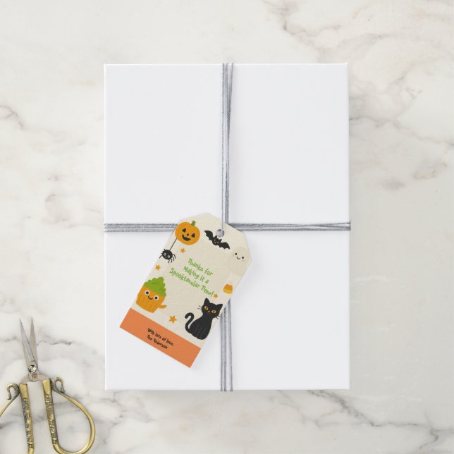 Étiquettes-cadeau Halloween modifiable - La fête du petit monstre - (Avec de la ficelle)