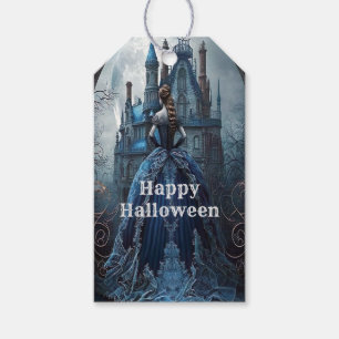 Étiquettes-cadeau Halloween Party Haunted Maison Bleue Nuit Effrayan