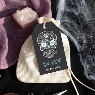 Étiquettes-cadeau Halloween personnalisée au crâne de Calavera