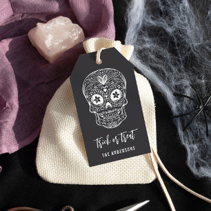 Étiquettes-cadeau Halloween personnalisée au crâne de Calavera