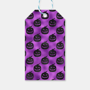 ÉTIQUETTES-CADEAU HALLOWEEN PURPLE AVEC CITROUILLES NOIRS