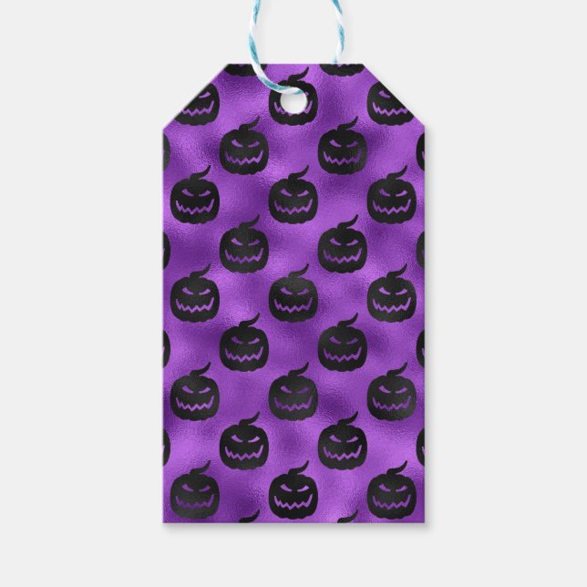 ÉTIQUETTES-CADEAU HALLOWEEN PURPLE AVEC CITROUILLES NOIRS (Devant)