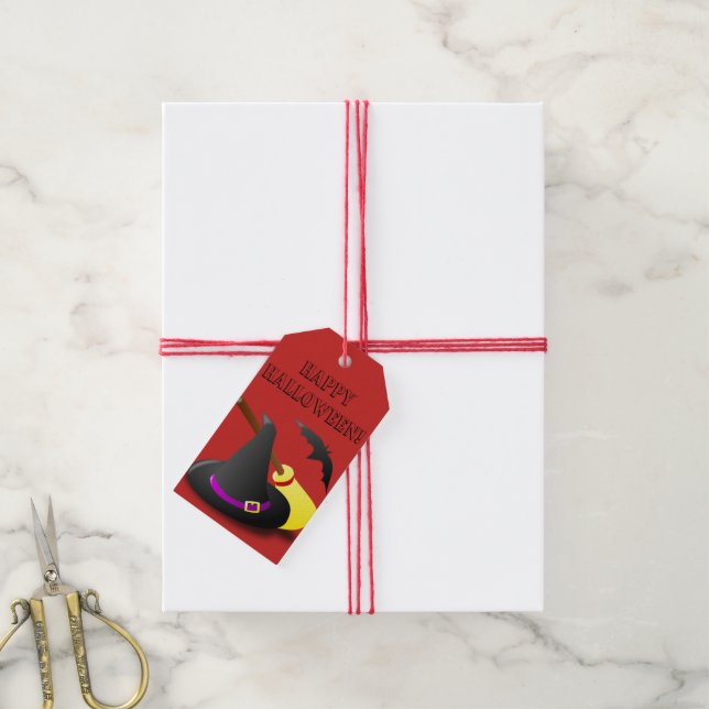 ÉTIQUETTES-CADEAU HALLOWEEN ROUGE (Avec de la ficelle)