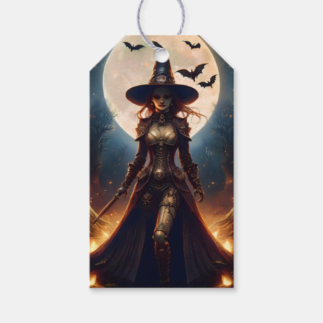 Étiquettes-cadeau Halloween Steampunk Forest Witch (Devant)