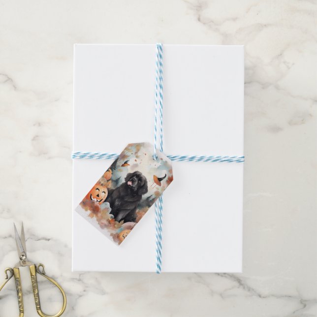 Étiquettes-cadeau Halloween Terre-Neuve avec la peur Citrouille (Avec de laficelle)