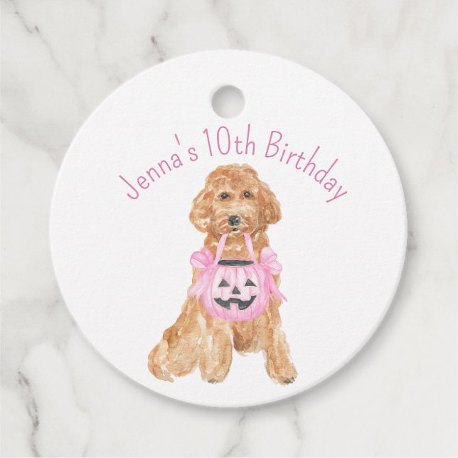 Étiquettes Cadeau Halloween Trick ou le traitement Goldendoodle (Devant)