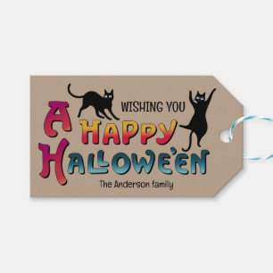 Étiquettes-cadeau Halloween vintage Chats noirs excités CC1287