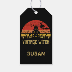 Étiquettes-cadeau Halloween Vintage Sorcière Rétro Crépuscule en dét