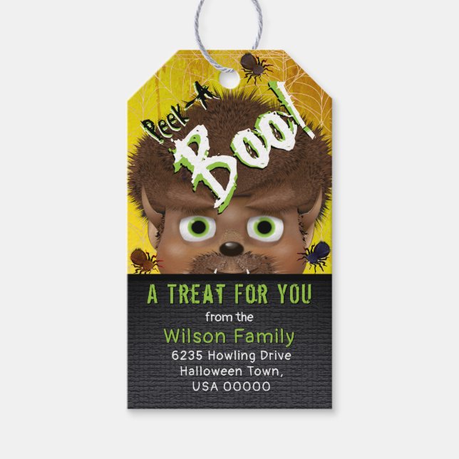 Étiquettes-cadeau Halloween Werewolf Monster Peek A Boot Adresse (Devant)