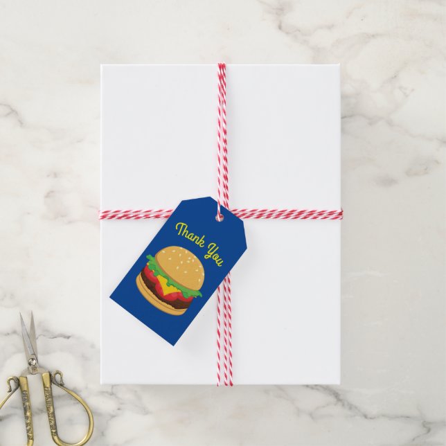 Étiquettes-cadeau Hamburger fête d'anniversaire Burger Merci (Avec de la ficelle)