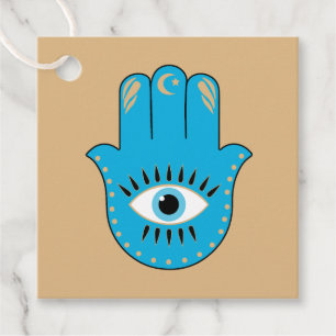 Étiquettes Cadeau Hamsa main Grec mal Oeil bleu