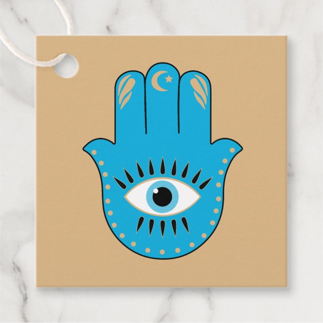 Étiquettes Cadeau Hamsa main Grec mal Oeil bleu (Devant)
