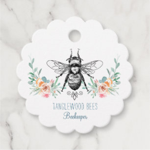 Étiquettes Cadeau Hand Draey Bee Beekeeper Apiary Floral Prix