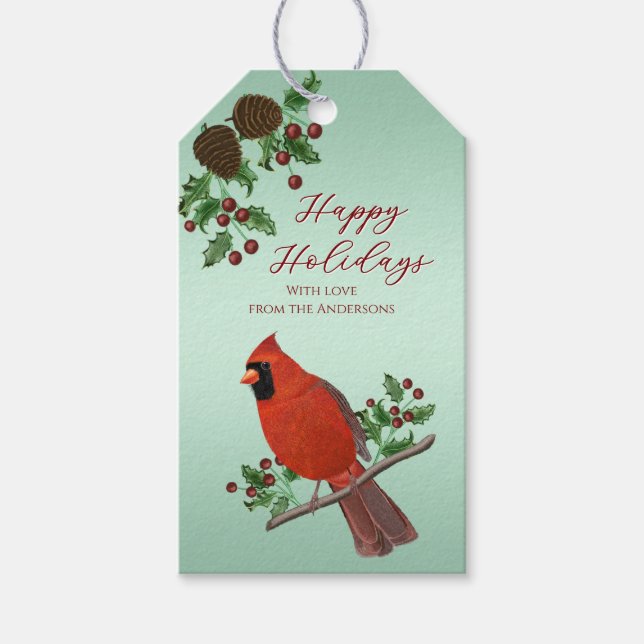 Étiquettes-cadeau Hand-Drawn Cardinals & Greenery | Christmas (Devant)