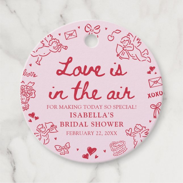 Étiquettes Cadeau Hand Drawn Pink Red Hearts Valentine Bridal Shower (Devant)