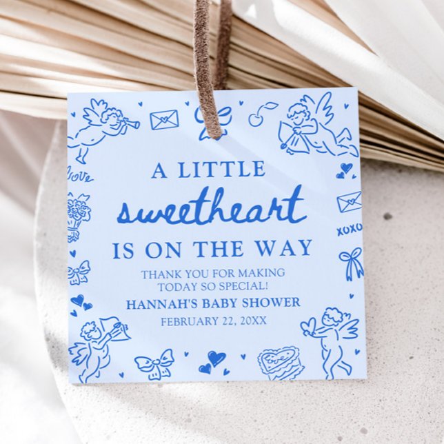 Étiquettes Cadeau Hand Drawn Valentine Little Sweetheart Baby Shower (Hand Drawn Valentine Little Sweetheart Baby Shower Favor Tags)