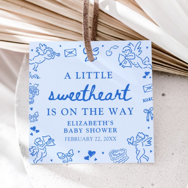 Étiquettes Cadeau Hand Drawn Valentine Little Sweetheart Baby Shower (Hand Drawn Valentine Little Sweetheart Baby Shower Favor Tags)
