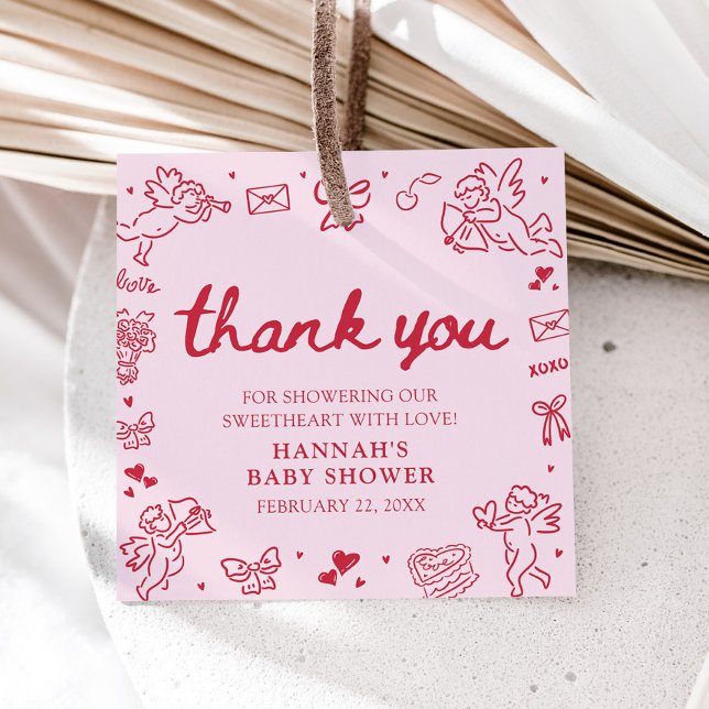 Étiquettes Cadeau Hand Drawn Valentine Little Sweetheart Baby Shower (Hand Drawn Valentine Little Sweetheart Baby Shower Favor Tags)