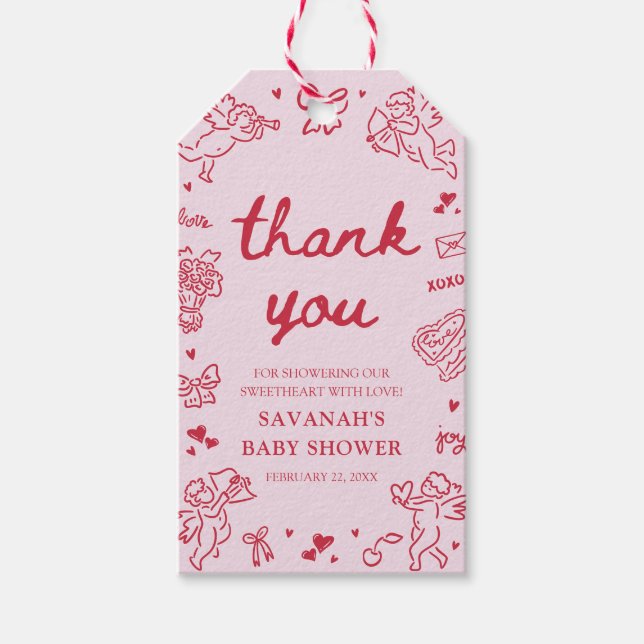 Étiquettes-cadeau Hand Drawn Valentine Little Sweetheat Baby Shower (Devant)