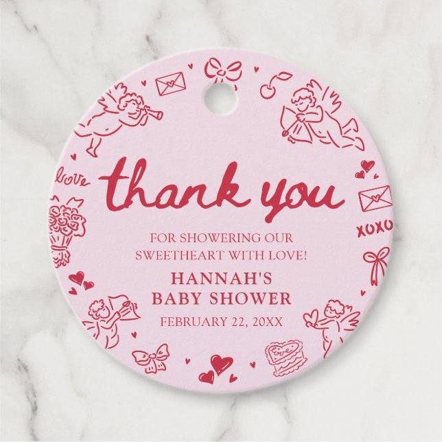 Étiquettes Cadeau Hand Drawn Valentine Little Sweetheat Baby Shower (Devant)