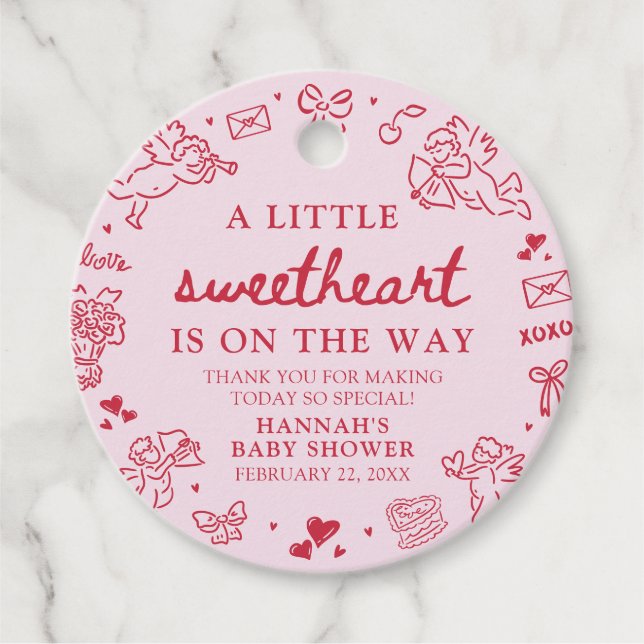 Étiquettes Cadeau Hand Drawn Valentine Little Sweetheat Baby Shower (Devant)