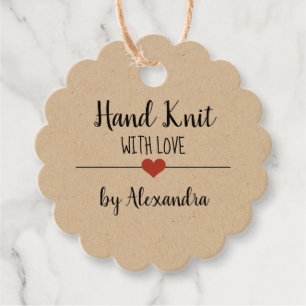 Étiquettes Cadeau Hand Knit avec l'écriture d'amour kraft