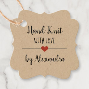 Étiquettes Cadeau Hand Knit avec l'écriture d'amour kraft