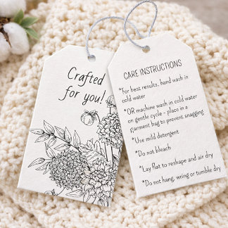 Étiquettes-cadeau Handmade Care Instructions Elegant Floral Hang Tag
