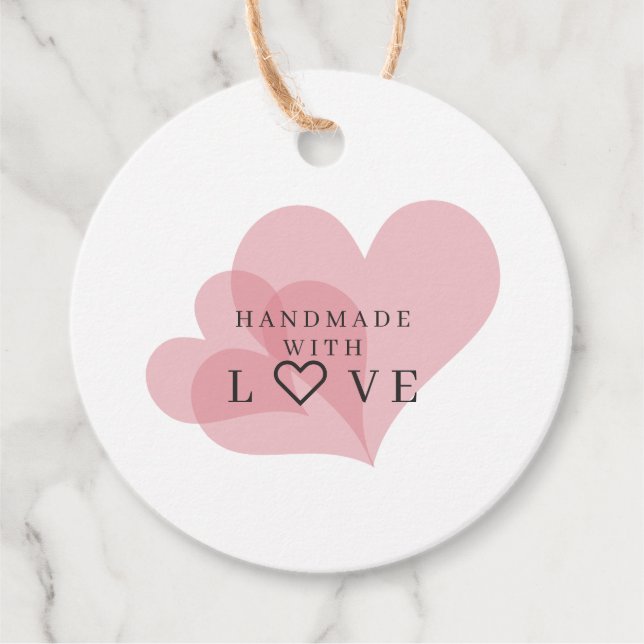 Étiquettes Cadeau Handmade with Love Quote on Transparent Hearts (Devant)