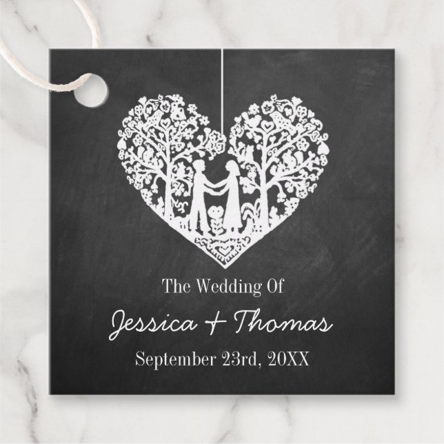 Étiquettes Cadeau Hanging Heart Tree Chalkboard Mariage Collection (Devant)