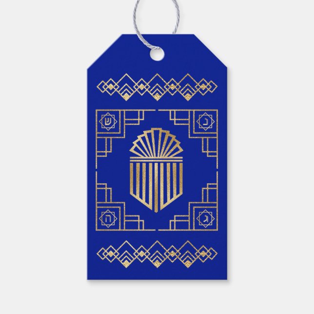 Étiquettes-cadeau Hanoukka Art déco Dreidel Design (Devant)