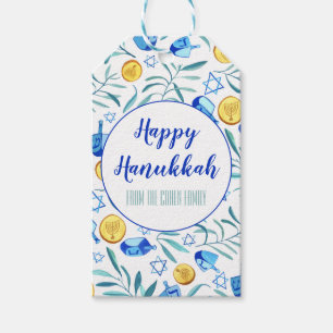 Étiquettes-cadeau Hanoukka Driedel Gelt Vacances Aquarelle