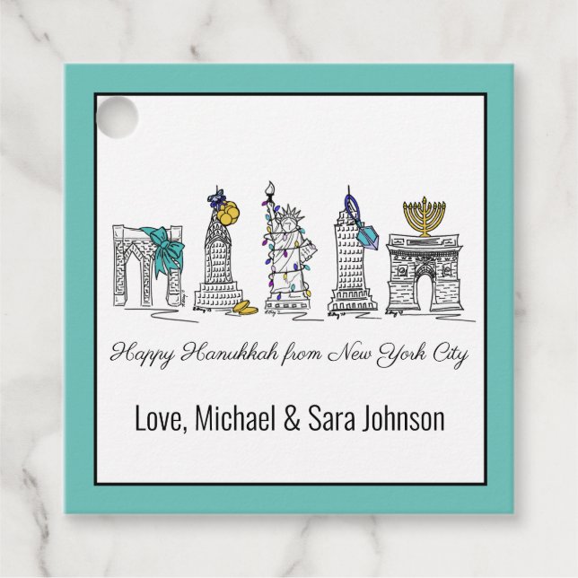 Étiquettes Cadeau Hanoukka heureuse de New York City NYC Chanukah (Devant)
