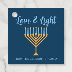 Étiquettes Cadeau Hanoukka Love & Light Custom Menorah Blue Party