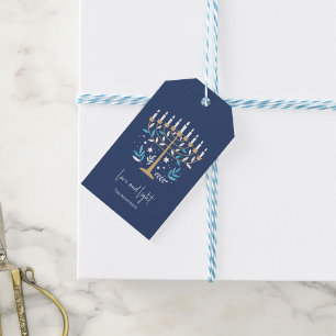 Étiquettes-cadeau Hanoukka Love & Light Floral Menorah