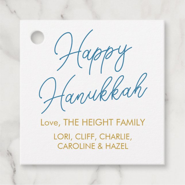 Étiquettes Cadeau Hanoukka moderne personnalisée bleu et or (Devant)