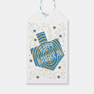 Étiquettes-cadeau Hanoukka Tags cadeaux Pinwheel Dreidel Blue n Gold