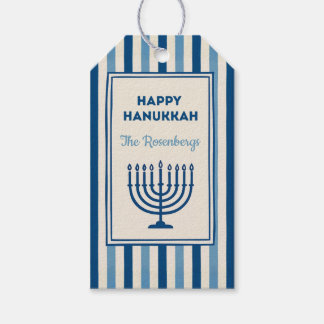 Étiquettes-cadeau Hanukkah Menorah Stripes Trendy Custom