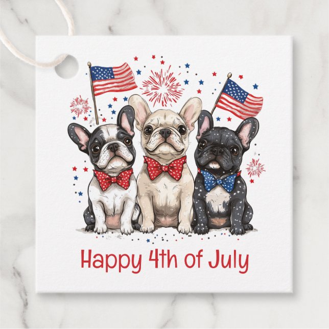 Étiquettes Cadeau Happy 4 juillet Bulldogs français (Devant)