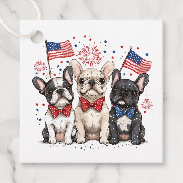 Étiquettes Cadeau Happy 4 juillet Bulldogs français (Devant)