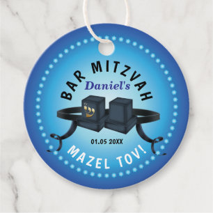 Étiquettes Cadeau Happy Bar Mitzvah 20XX bleu décoratif