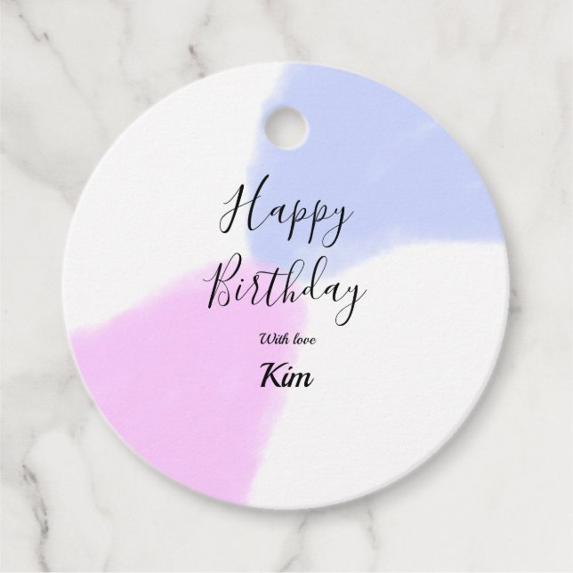 Étiquettes Cadeau Happy birthday pink purple pastel name simple eleg (Devant)